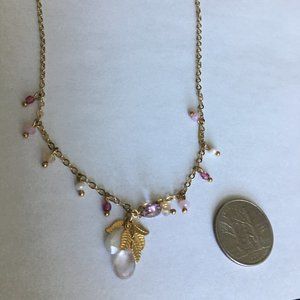 NEW Gold and pink quartz charm necklace